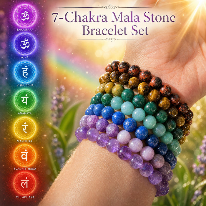 Σετ Τσάκρα με βραχιόλια Mala Bead 7 τεμαχίων (ένα βραχιόλι για κάθε τσάκρα)