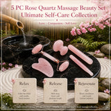 5 PC Rose Quartz Massage Beauty Set - Ultimate Self-Care Collection