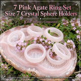 7  Pink Agate Ring Set