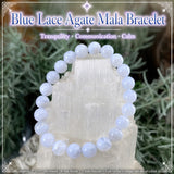 Mala Blue Lace Agate Bracelet With Velvet Pouch
