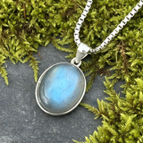 Rainbow Moonstone Halo Pendant in Silver