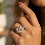 Moonstone & Silver Lunar Ring