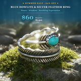 SUMMER 60% OFF SALE Blue Howlite & Silver Feather Ring