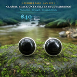 SUMMER 60% OFF SALE Classic Black Onyx Silver Stud Earrings
