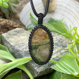 75% OFF Green Moss Agate Macramé Pendant Necklace