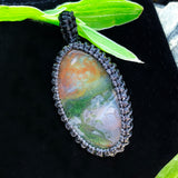 75% OFF Green Moss Agate Macramé Pendant Necklace