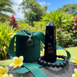 Obsidian Necklace - Mala - Point -Divine Strength Trio