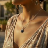 Black Onyx & Silver Teardrop Necklace